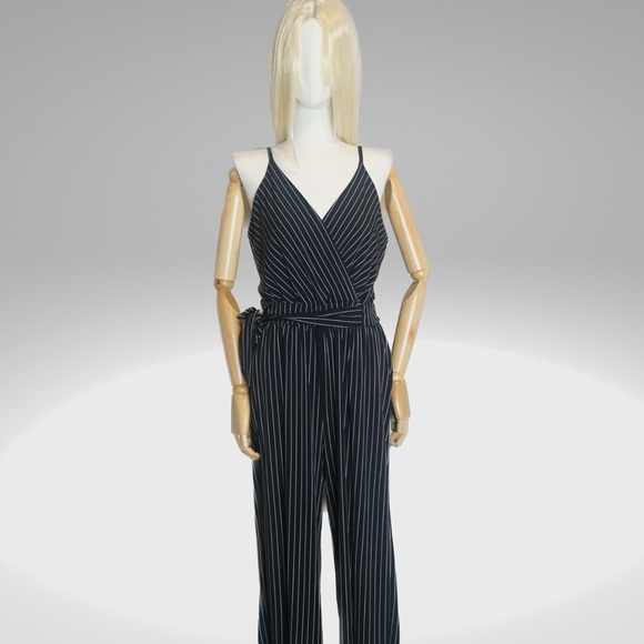 kaileigh black stripe tie jumpsuit - Picture 1 of 2